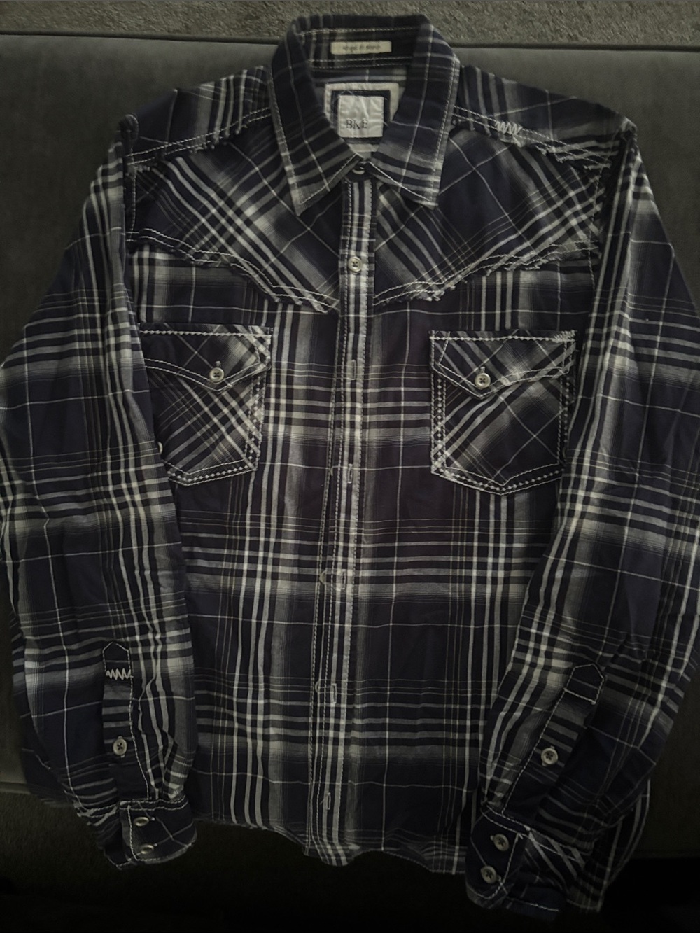 BKE Navy and White Plaid Button-Down Shirt